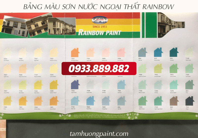 Bảng màu sơn nước ngoại thất rainbow