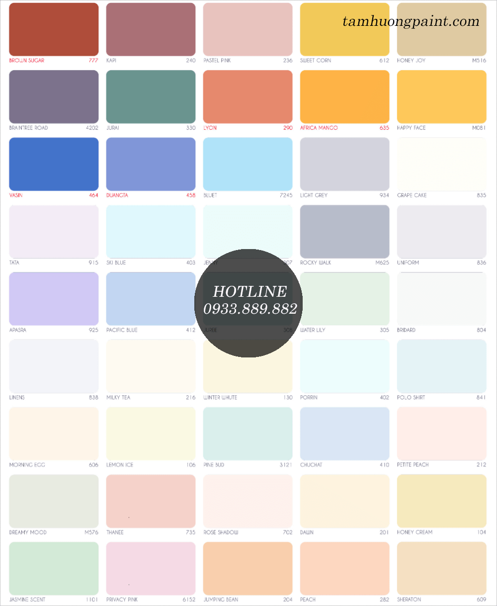 Bảng màu sơn nước ngoại thất Expo Satin 6+1