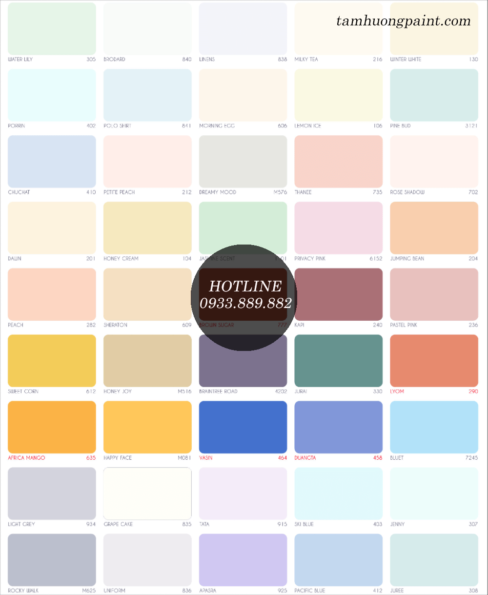 Bảng màu sơn nước nội thất Expo Satin 6+1