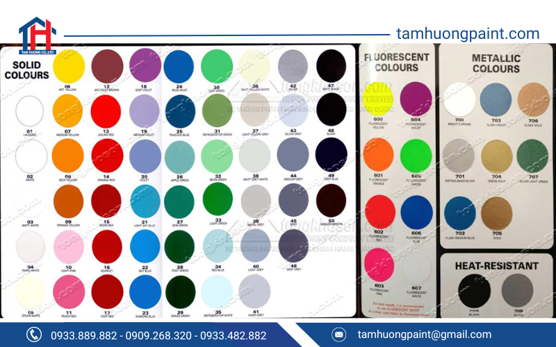 Bảng màu chi tiết của sơn xịt Nippon Pylox Lazer