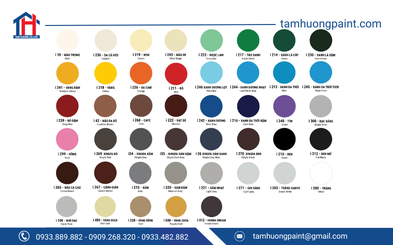 Bảng màu của sơn xịt Indu