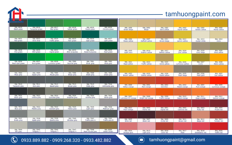 Bảng màu chi tiết Sơn Epoxy Samhwa