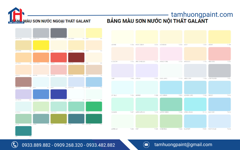 Bảng màu sơn nước ngoại thất, nội thất Galant