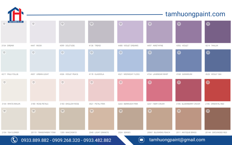 Gam màu tím, màu hồng và màu đỏ