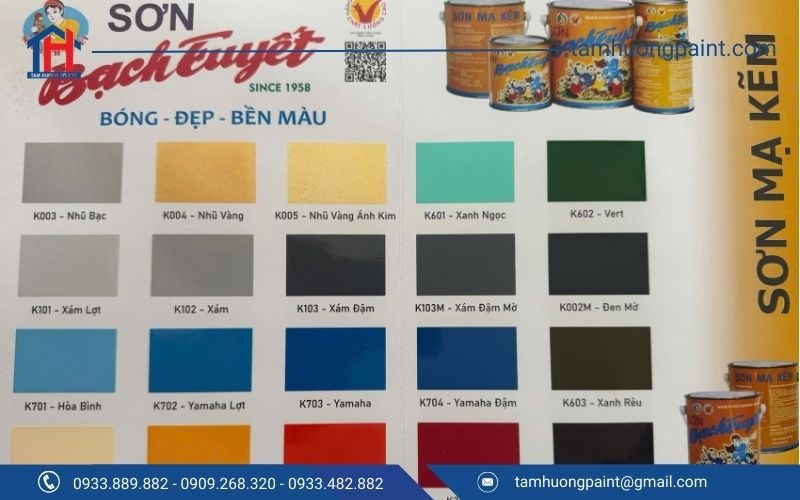 Bảng màu sơn mạ kẽm Bạch Tuyết đa dạng