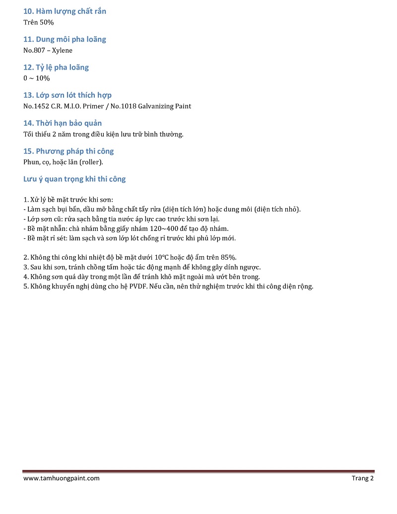Thông số kỹ thuật sơn Rainbow 488 - maintenance paint for precoated steel 2