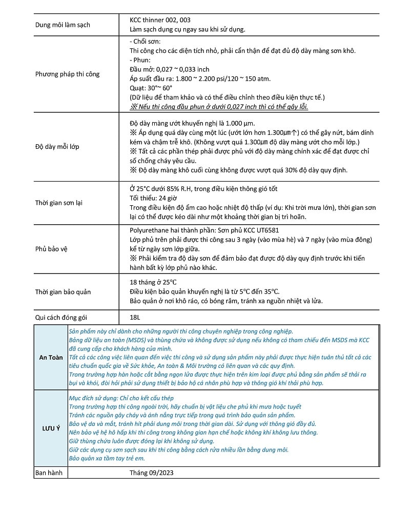 Thông số kỹ thuật sơn chậm cháy Firemask SQ476V KCC 2