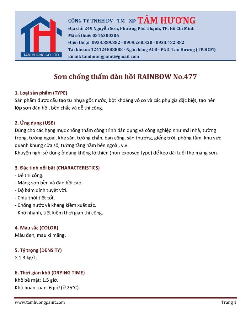 Thông số Rainbow 477 - Bản dịch tiếng việt trang 1