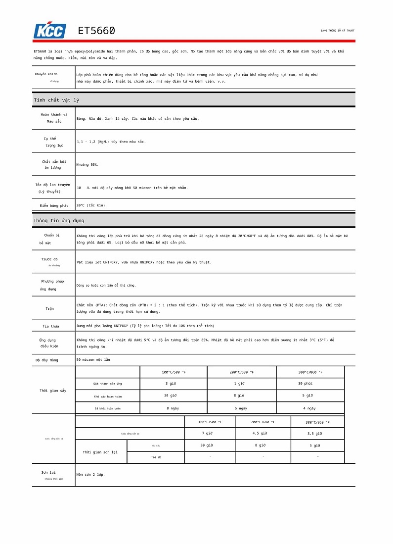 Thông số kỹ thuật ET5660 KCC 1