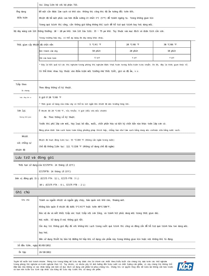 Thông số kỹ thuật EZ175 KCC 002