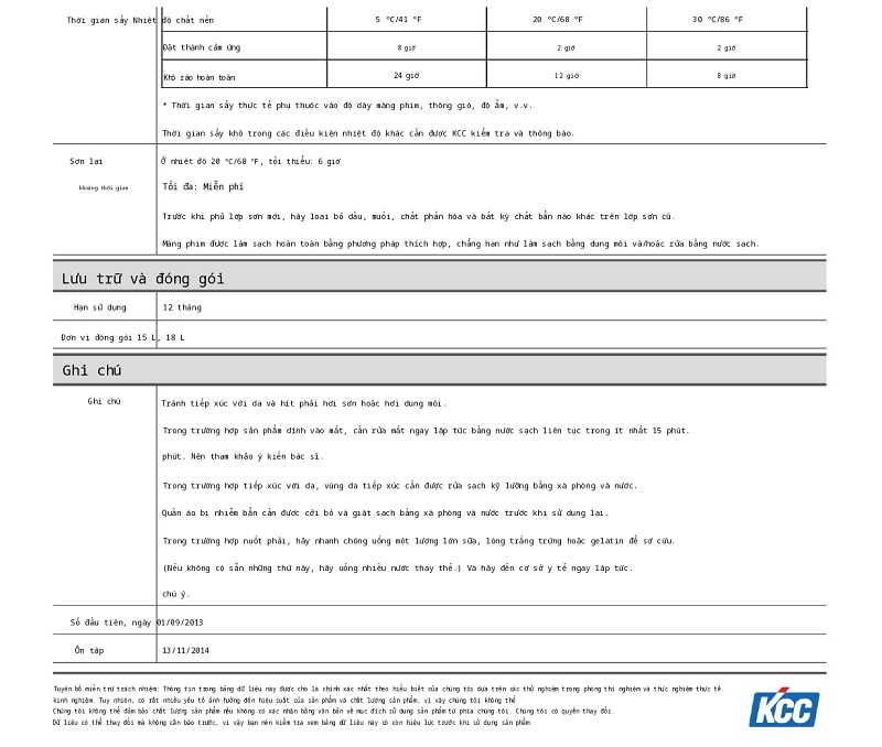 Thông số kỹ thuật A/F700 KCC sơn chống hà