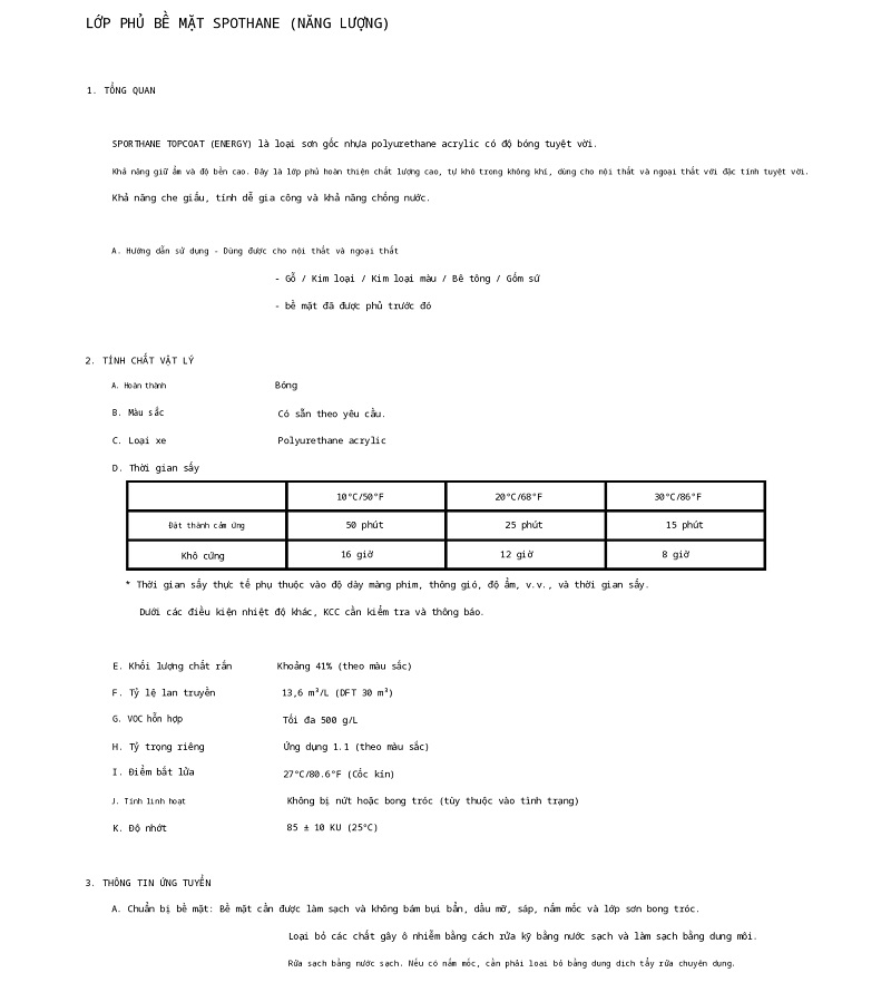Thông số kỹ thuật SPORTHANE TOPCOAT KCC 001
