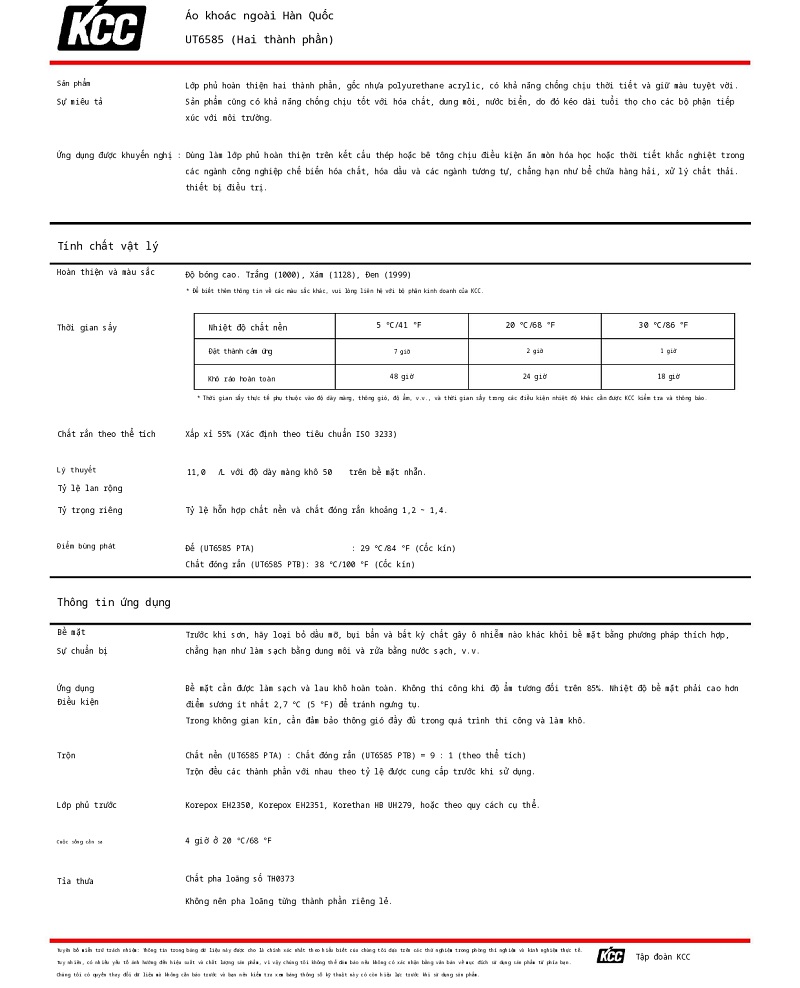 Thông số kỹ thuật UT6585 KCC A