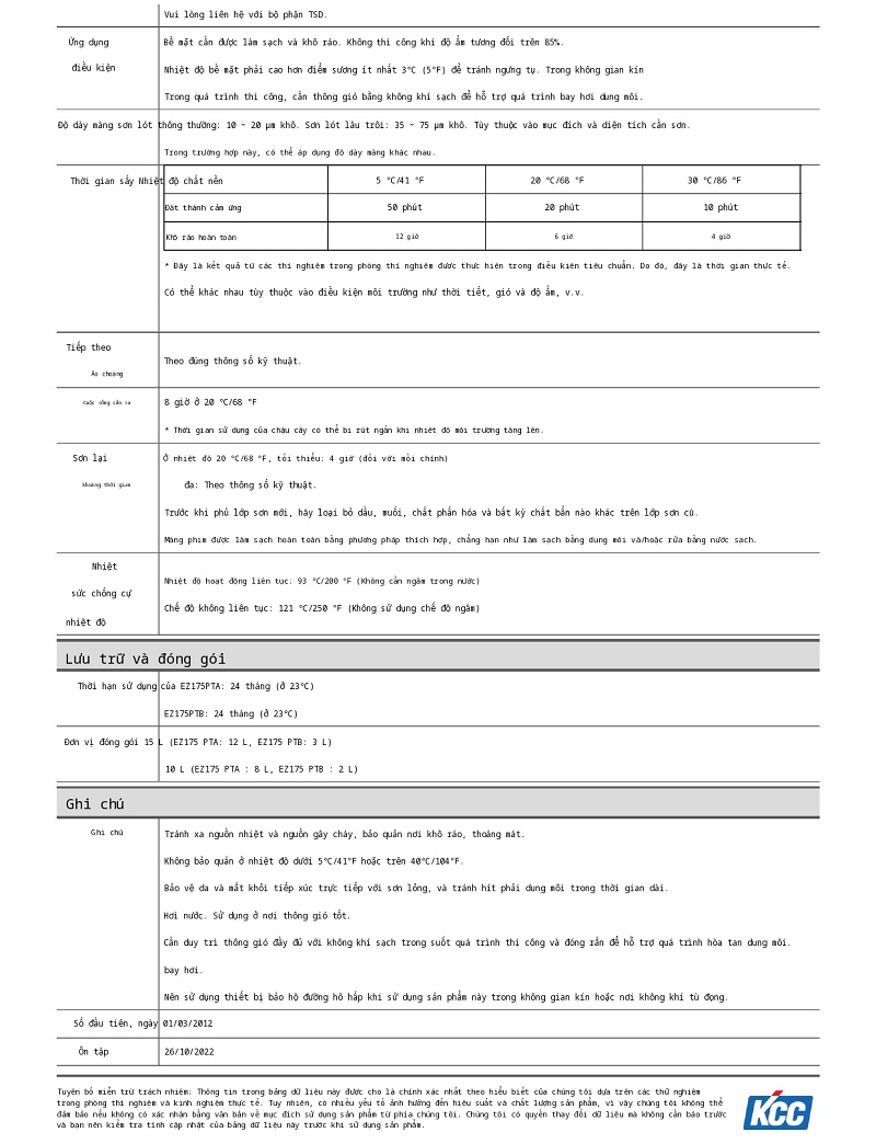 Thông số kỹ thuật EZ175 KCC – Sơn lót giàu kẽm -2