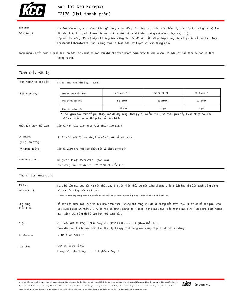 Thông số kỹ thuật EZ176 KCC - Sơn lót giàu kẽm 1