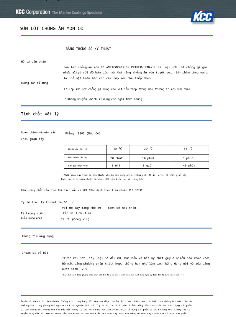 Thông số kỹ thuật QD ANTICORROSION PRIMER 0