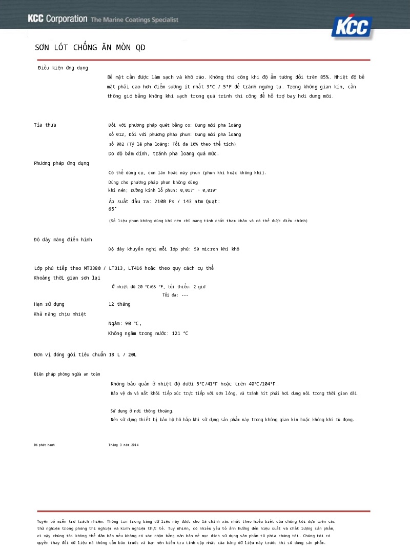 Thông số kỹ thuật QD ANTICORROSION PRIMER 2