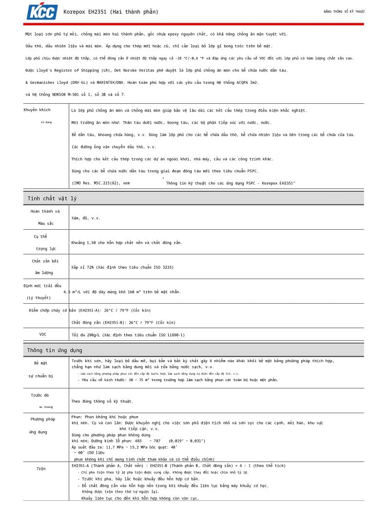 TDS -Thông số kỹ thuật EH2351 KCC. 1