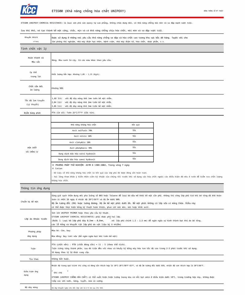 Thông số kỹ thuật ET5500 KCC 0