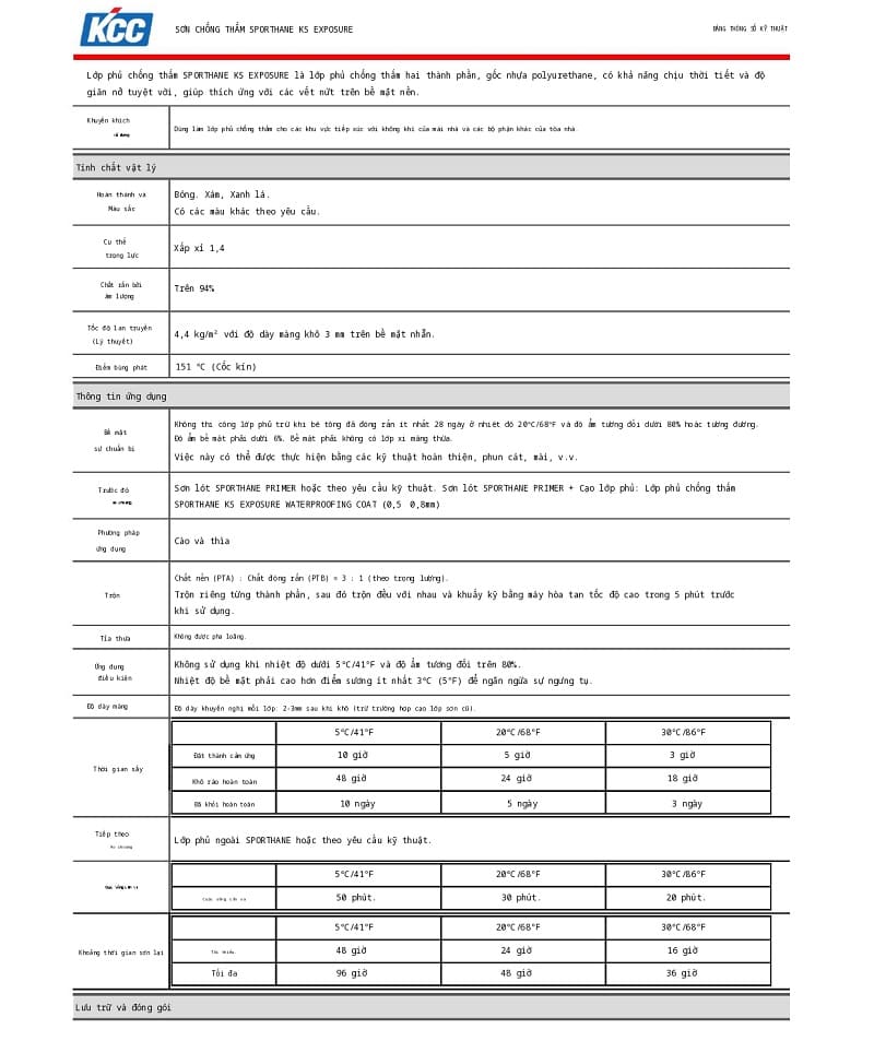 DATASHEET SPORTHANE KS EXPOSURE WATERPROOFING COAT 0