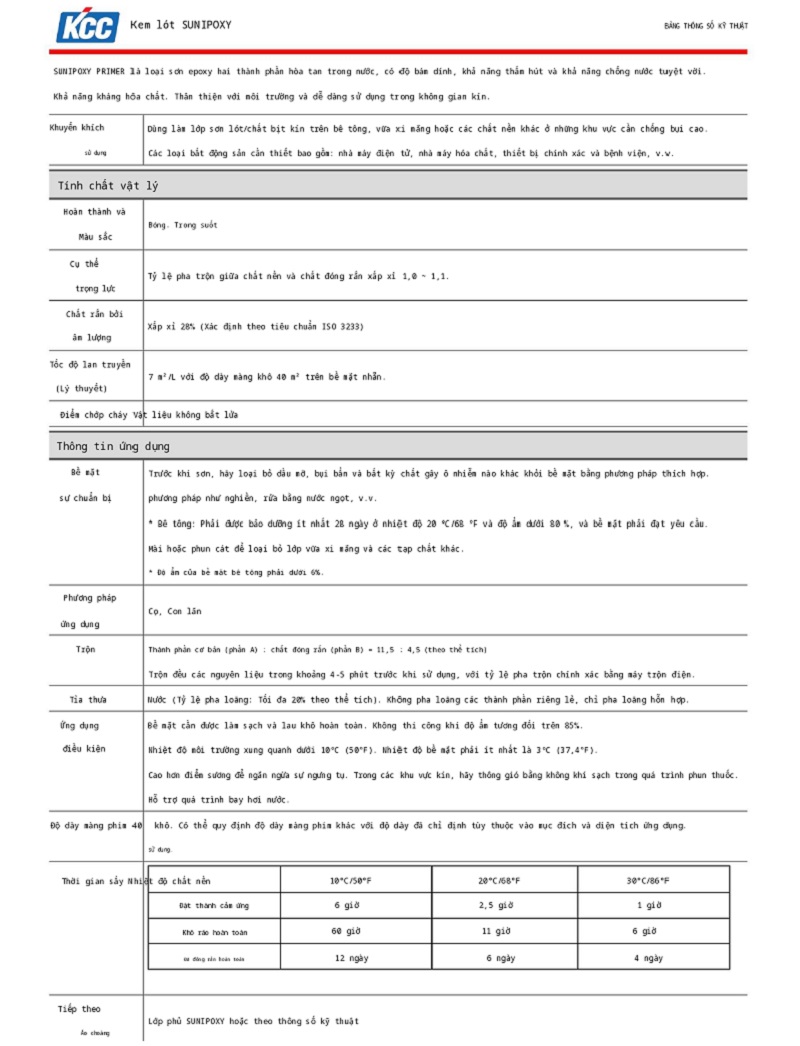 Thông số kỹ thuật Sunipoxy Primer -0