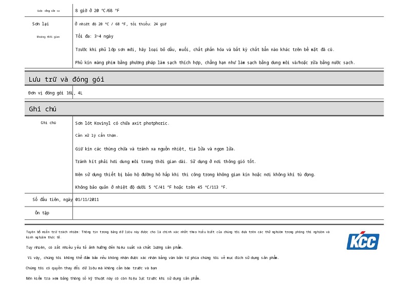 Thông số kỹ thuật VP134 KCC B