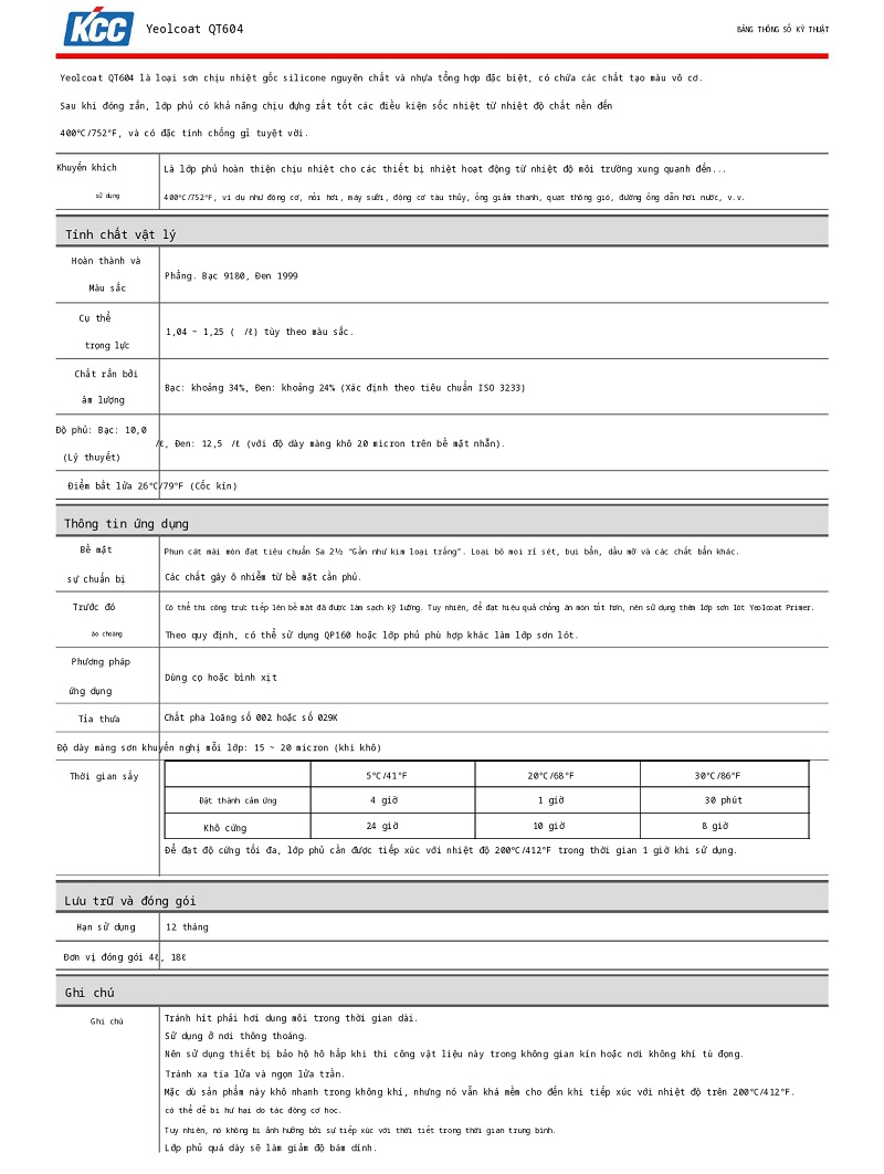Thông số kỹ thuật Yeolcoat QT604 KCC | TDS QT604 KCC 001