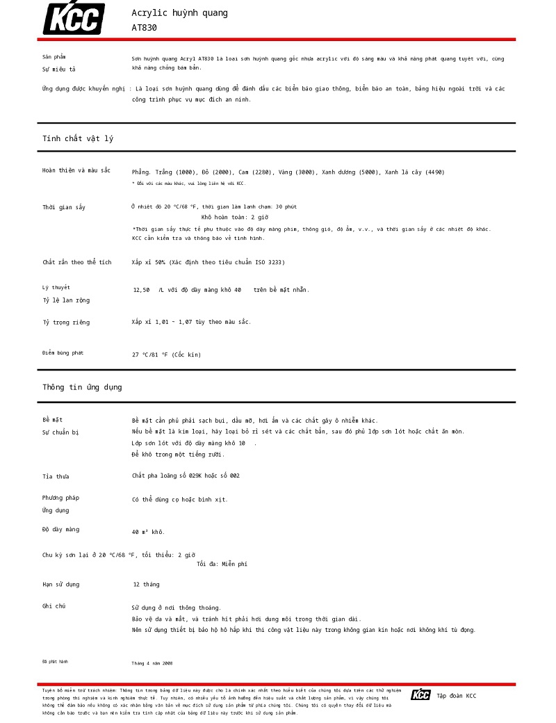 Thông số kỹ thuật AT830 KCC