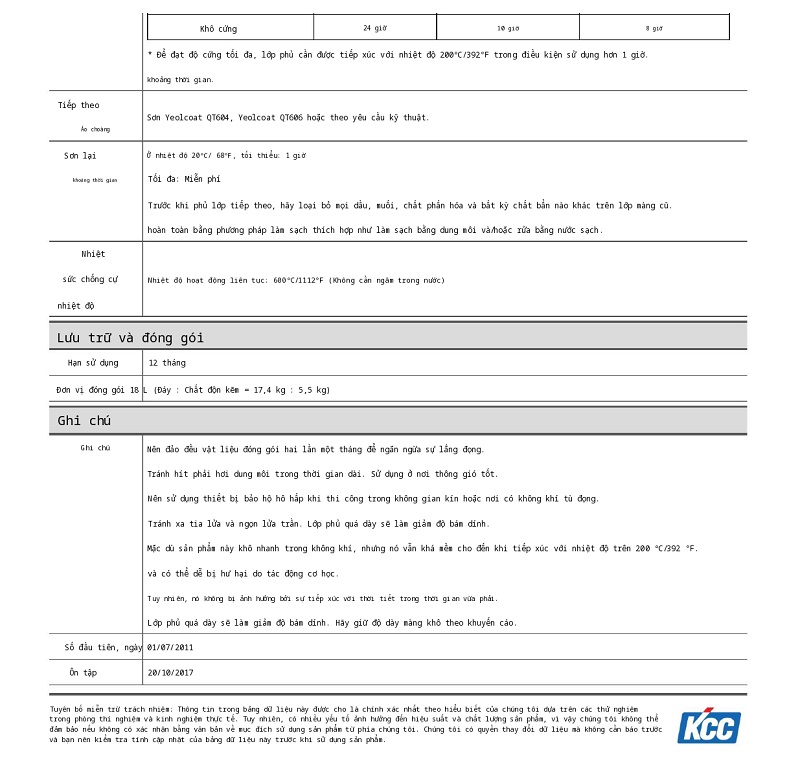 Thông số kỹ thuật QP160 KCC | TDS QP160 KCC 002