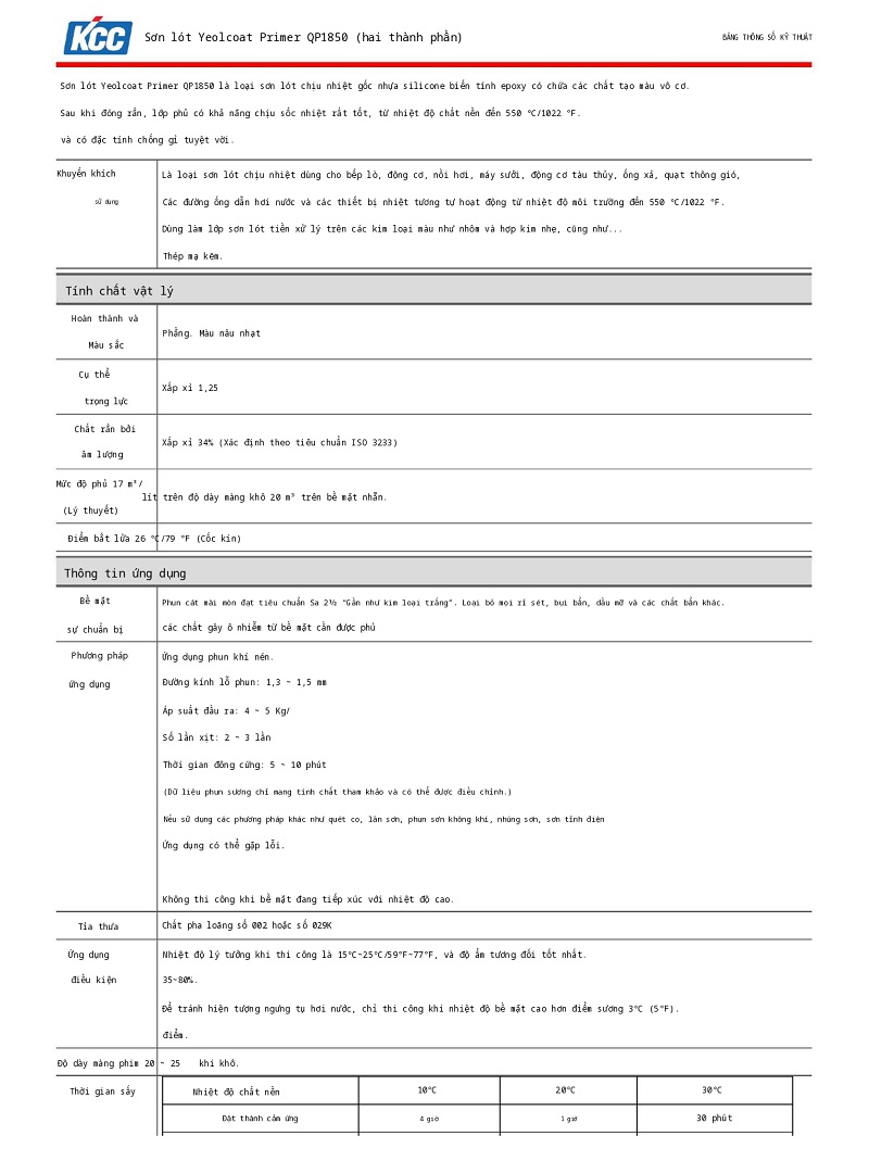 Thông số kỹ thuật QP1850 KCC | TDS QP1850 KCC 001