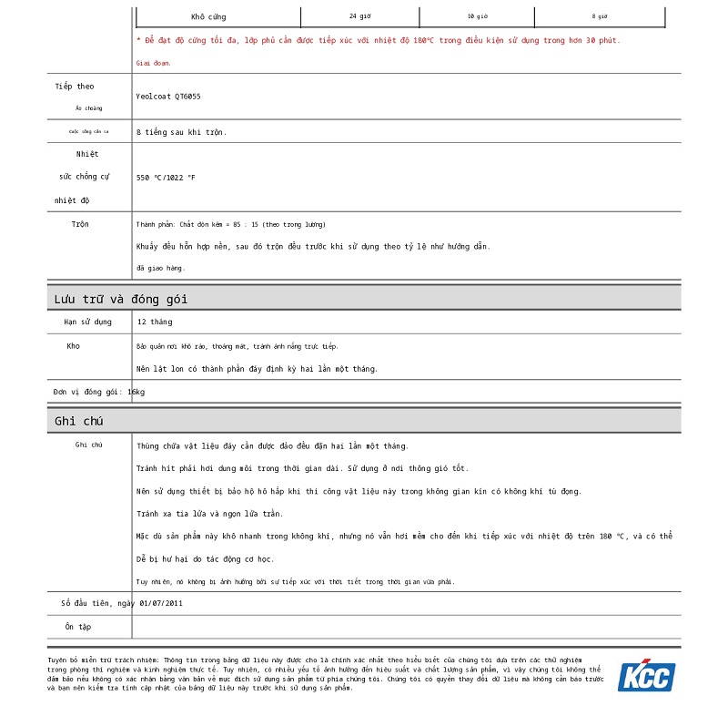 Thông số kỹ thuật QP1850 KCC | TDS QP1850 KCC 002