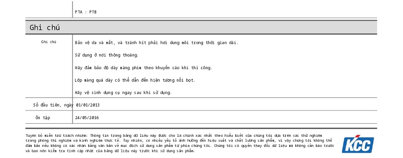 Thông số kỹ thuật UP171 KCC | TDS UP171 KCC 002