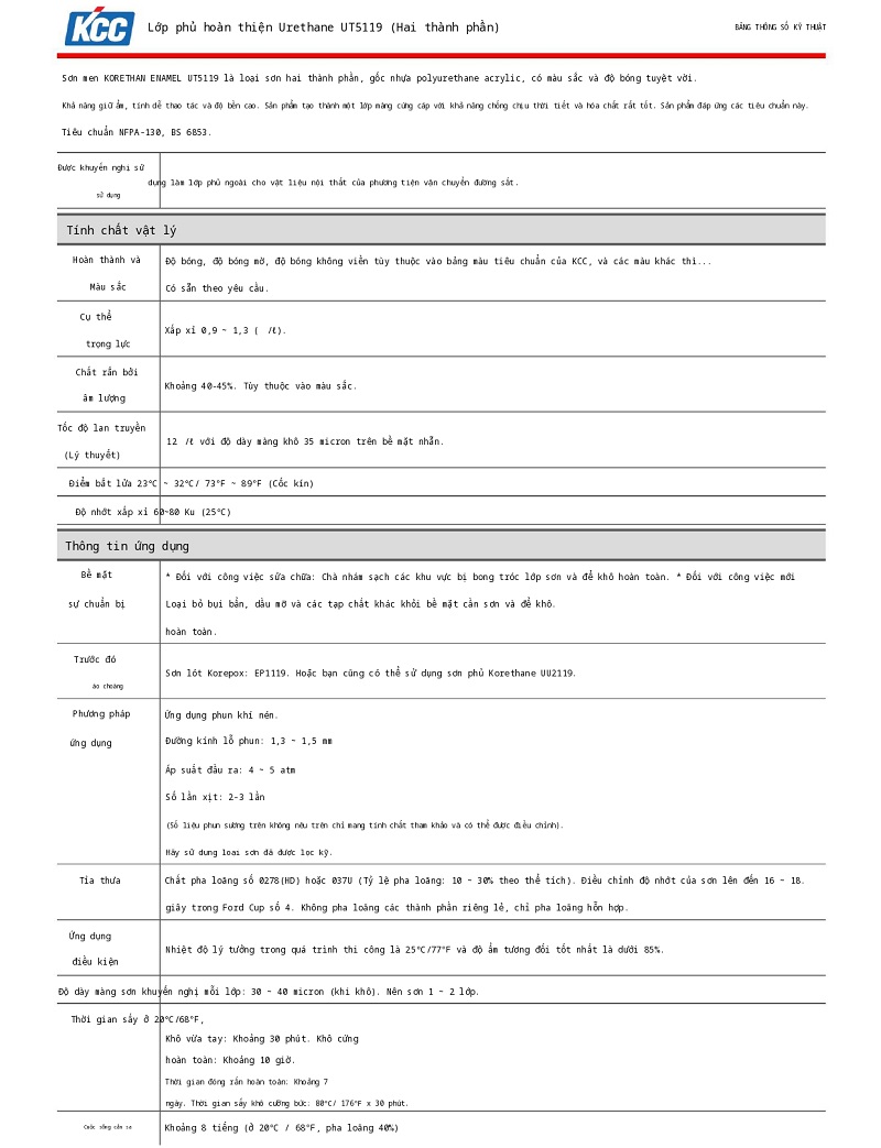 Thông số kỹ thuật UT5119 KCC | TDS UT5119 KCC 001