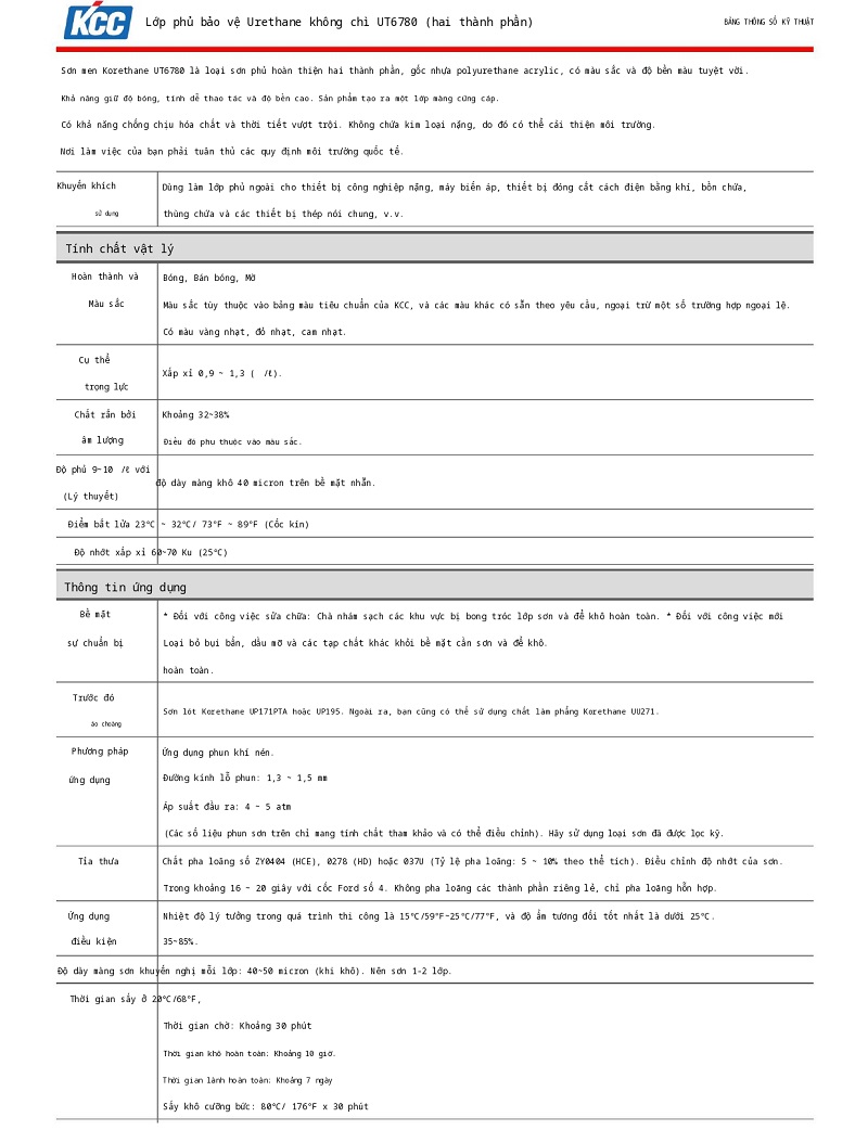 Thông số kỹ thuật UT6780 KCC | TDS UT6780 KCC 001