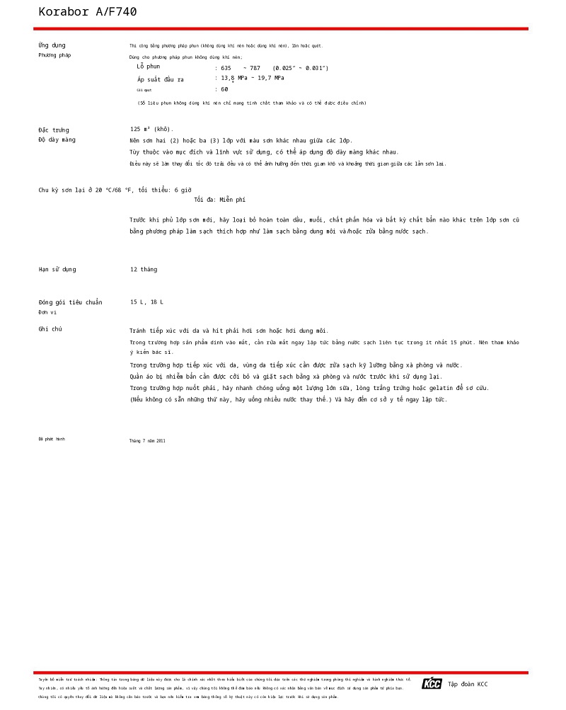 Thông số kỹ thuật AF740 KCC (TDS AF740) 002