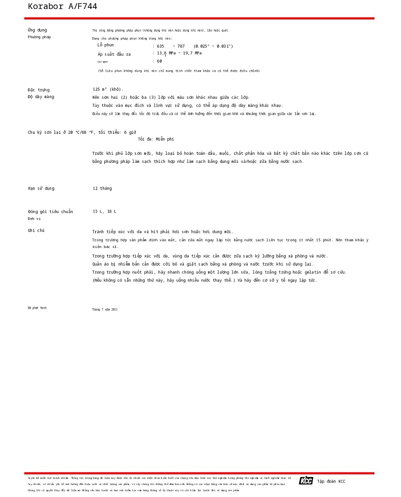 Thông số kỹ thuật AF744 KCC (TDS AF744) 002