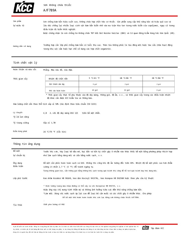 Thông số kỹ thuật A/F789A KCC (TDS A/F789A) 001