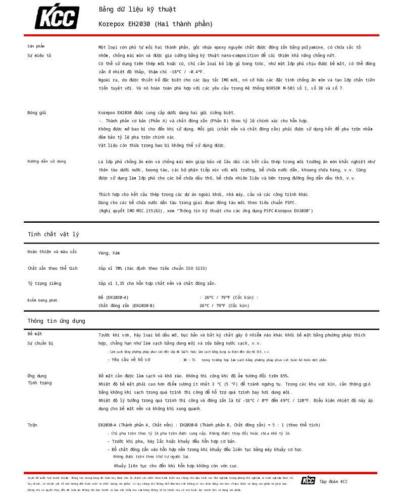 Thông số kỹ thuật EH2030 KCC (TDS EH2030) 001