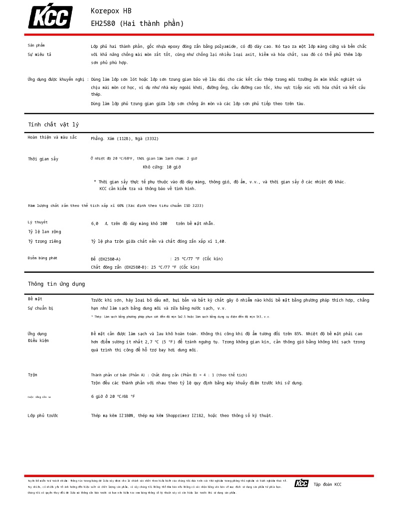 Thông số kỹ thuật EH2580 KCC (TDS EH2580) 001