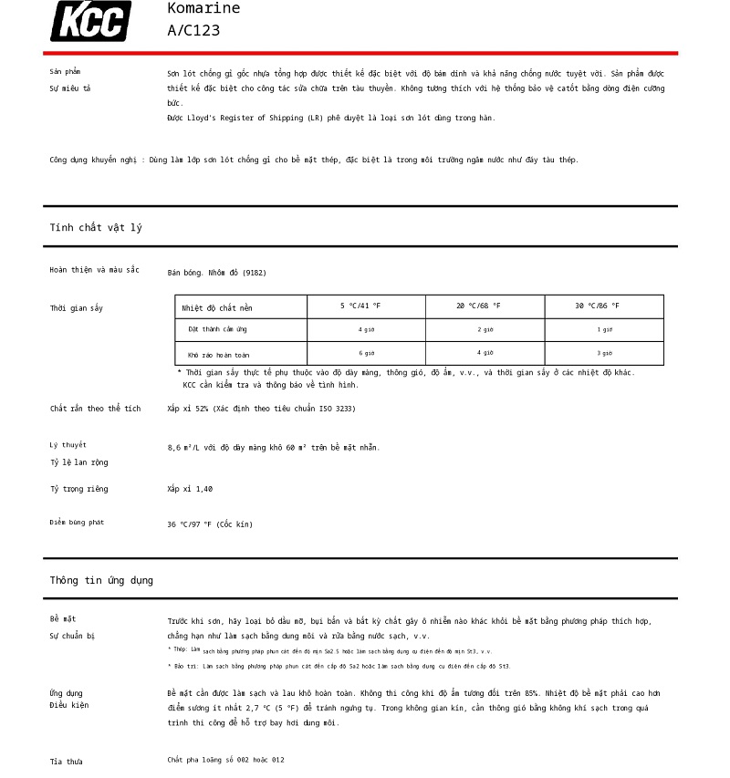 Thông số kỹ thuật Komarine A/C123 KCC 001