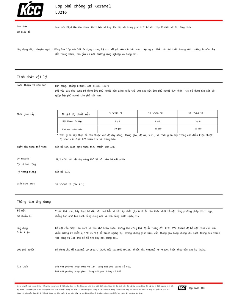 Thông số kỹ thuật LU216 KCC (TDS LU216) 001