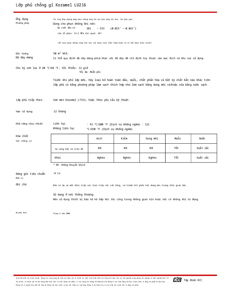 Thông số kỹ thuật LU216 KCC (TDS LU216) 002