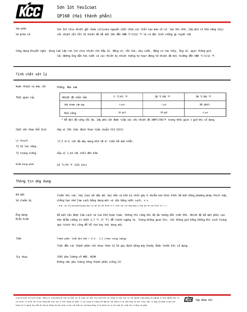 Thông số kỹ thuật Yeolcoat Primer QP160 KCC 001