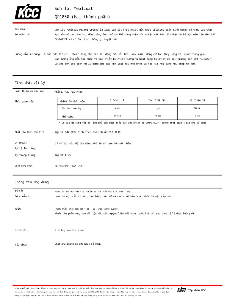 Thông số kỹ thuật Yeolcoat Primer QP1850 001
