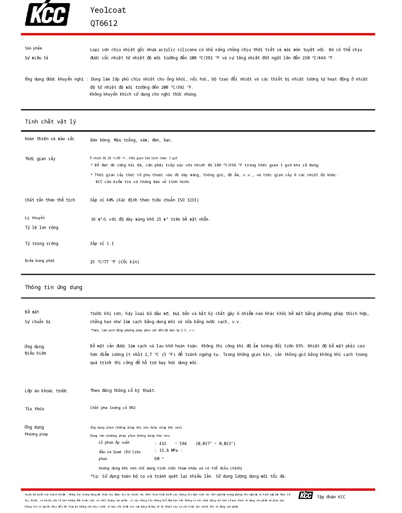 Thông số kỹ thuật Yeolcoat QT6612 KCC 001