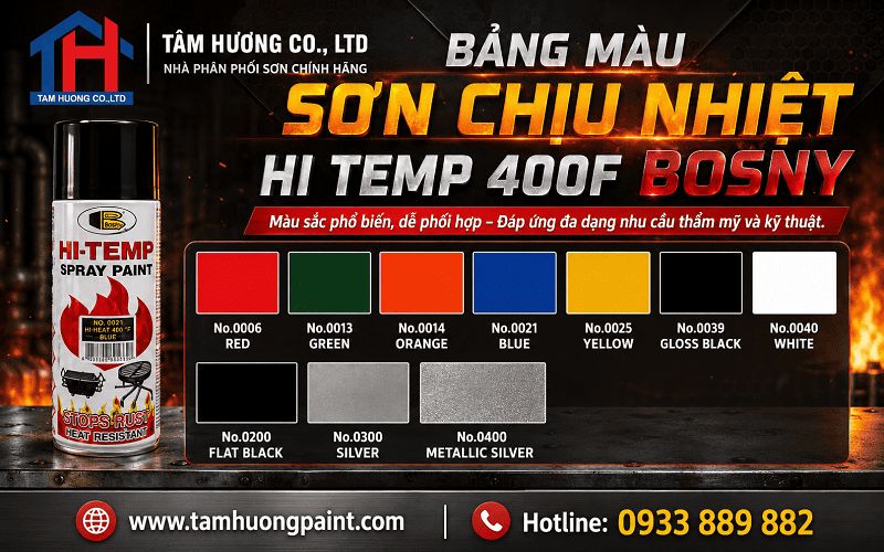 Bảng màu Sơn chịu nhiệt Bosny 400F